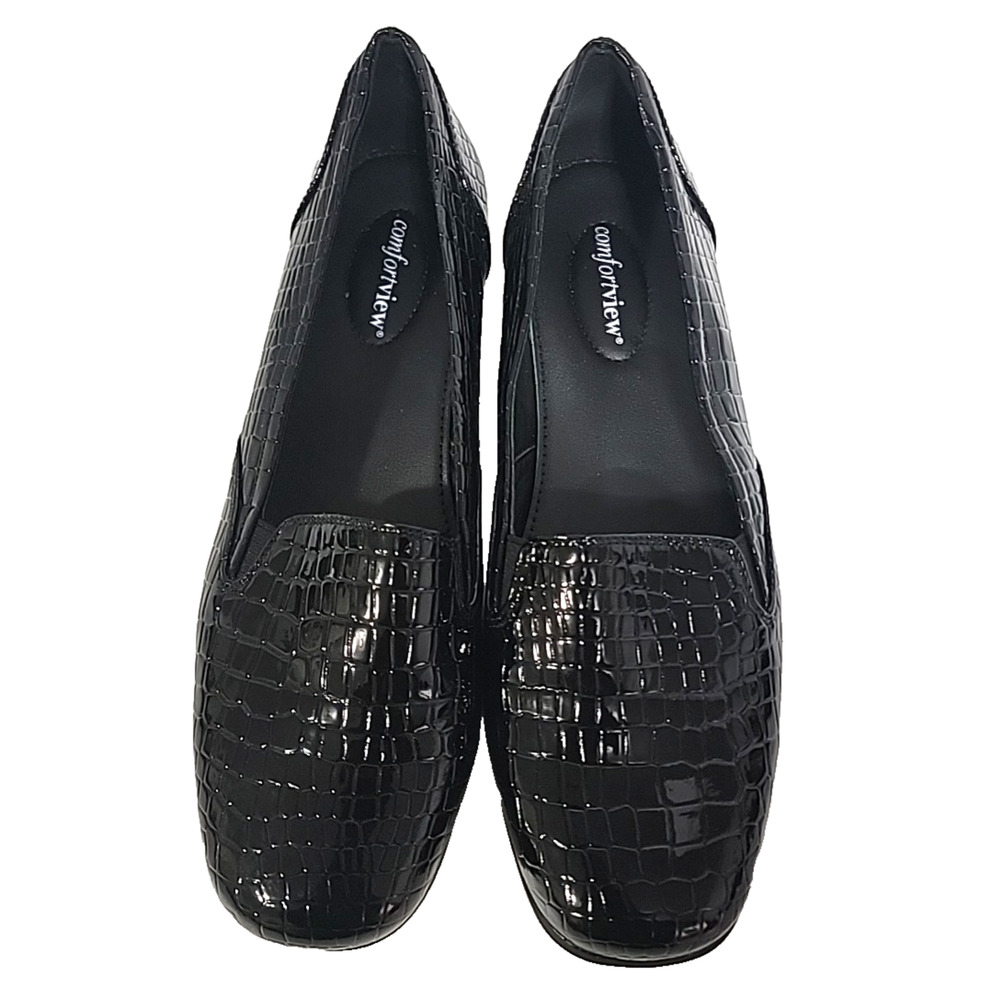 Comfortview Leisa Black Patent Croco-Embrossed Flats Size 11M